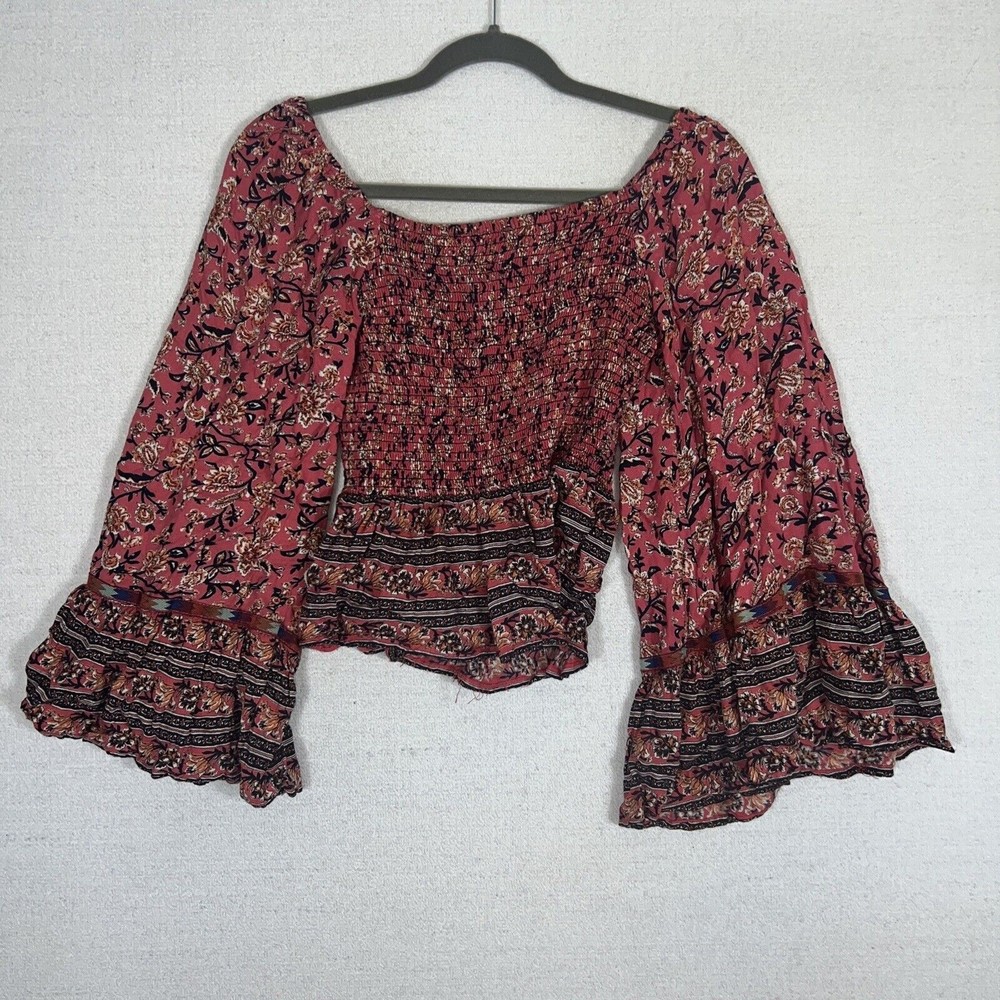 Angie Watermelon Smocked Long Flare Sleeve Top Womens Small